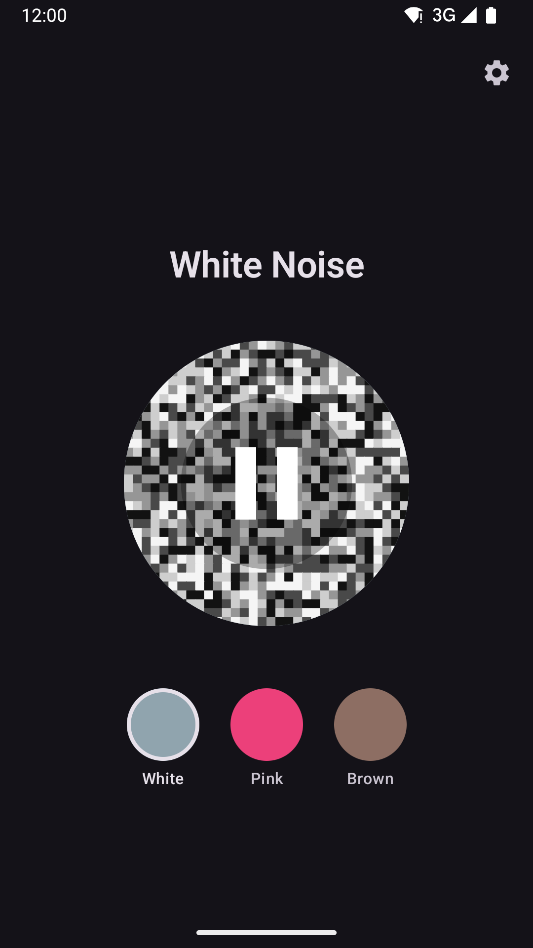 The Noise Machine Android app playing white noise, dark theme